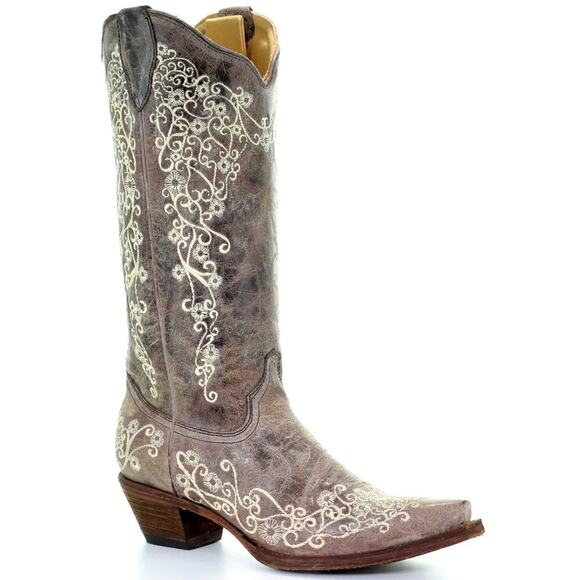 Corral Light Brown/Taupe Cream Crater Bone Embroidered Western Cowboy Boots - Picture 1 of 16